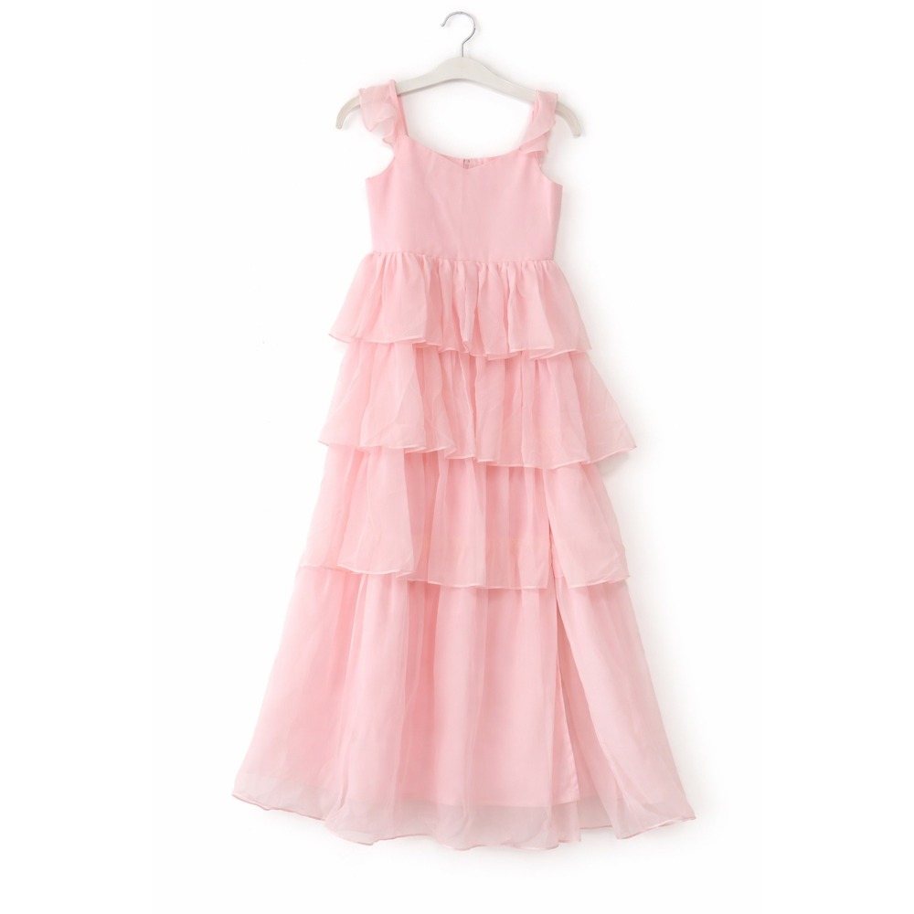 Pink Tiered Ruffle Maxi Dress Girls Size 10-12 Junior XS Sleeveless Chiffon